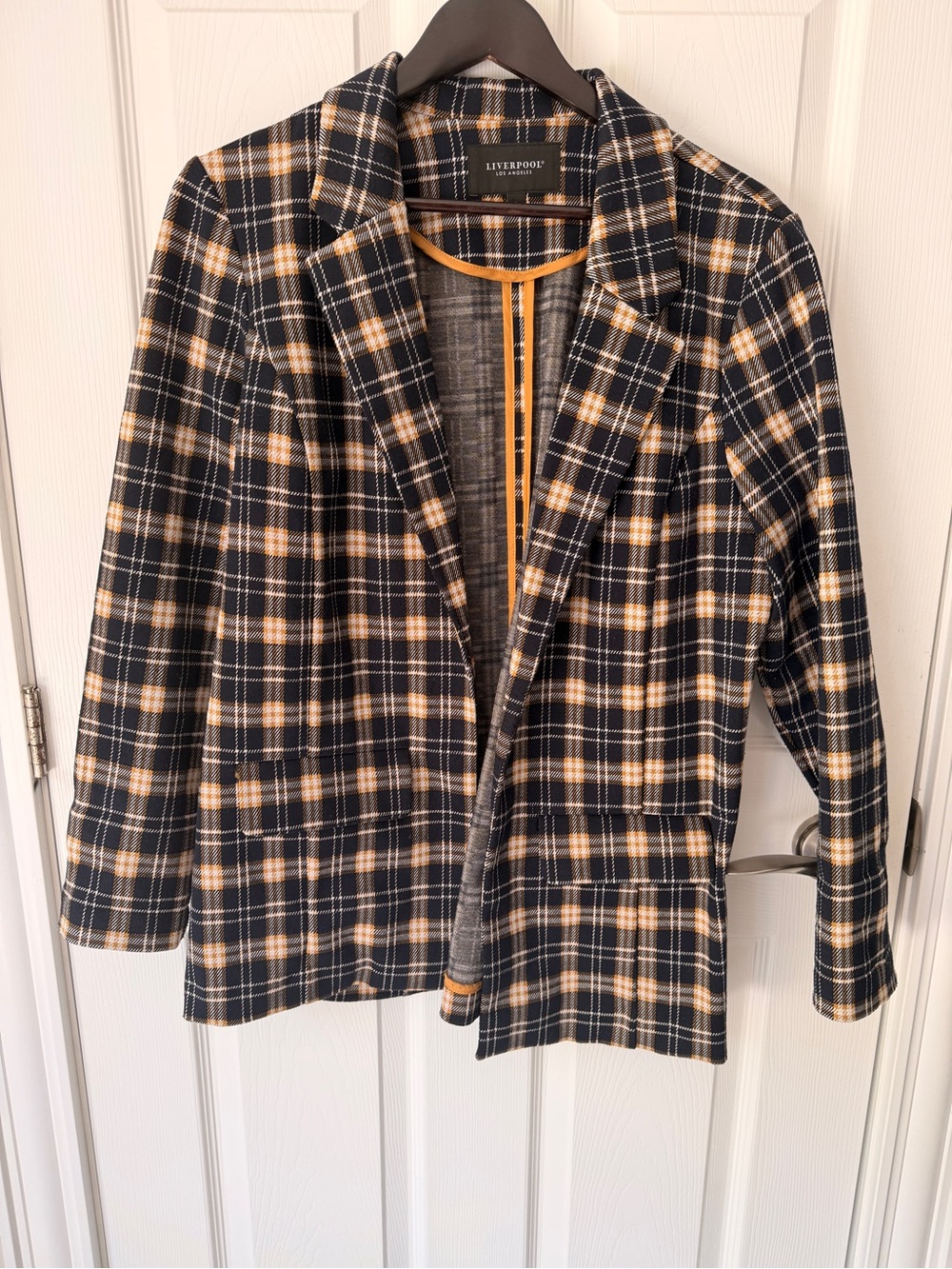 Liverpool Navy and Tan Plaid Blazer and Navy Pants